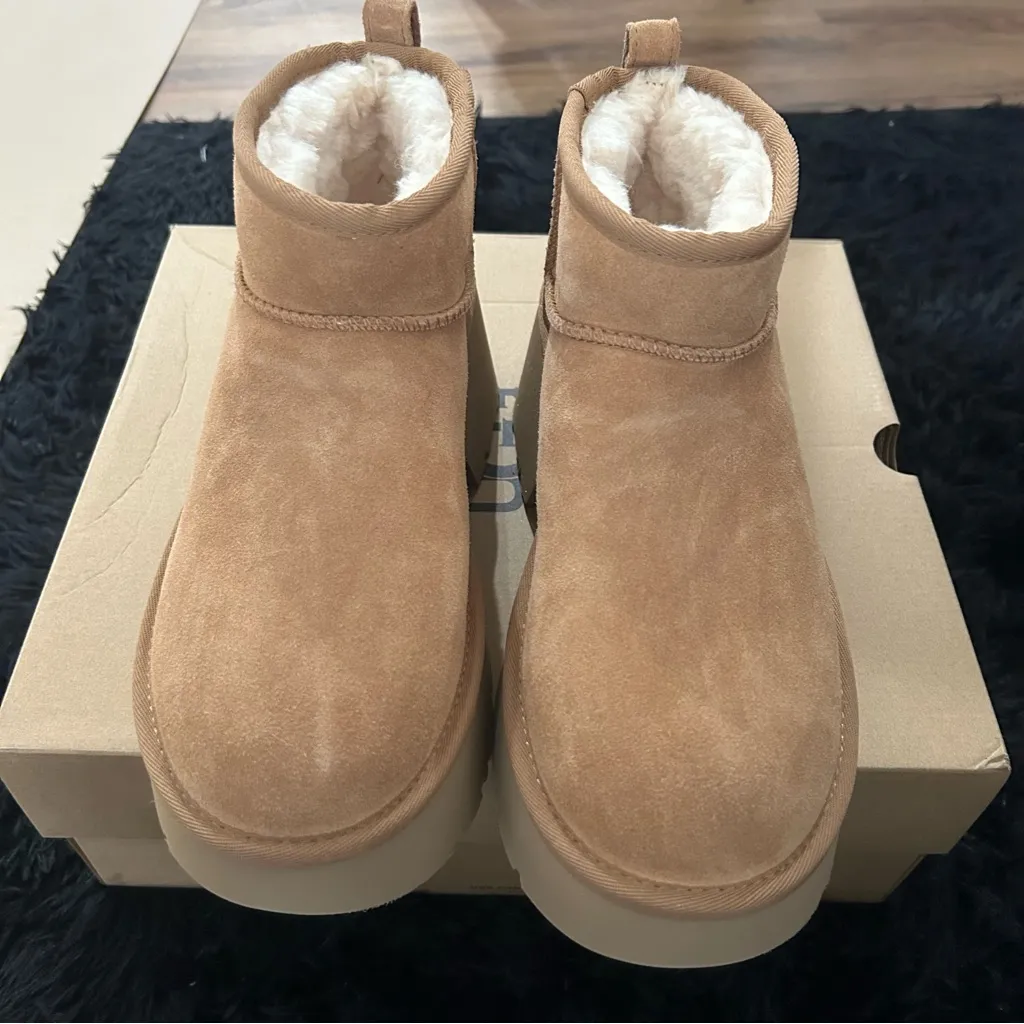 UGG chestnut suede wool platform heels ankle boots booties shoes sz 8 new - Image 8