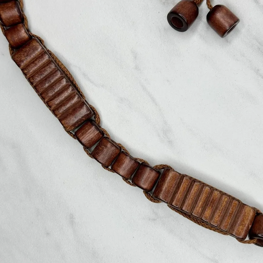 Wood Beaded Brown Tie Belt Adjustable Small (S) ✨ - Image 8