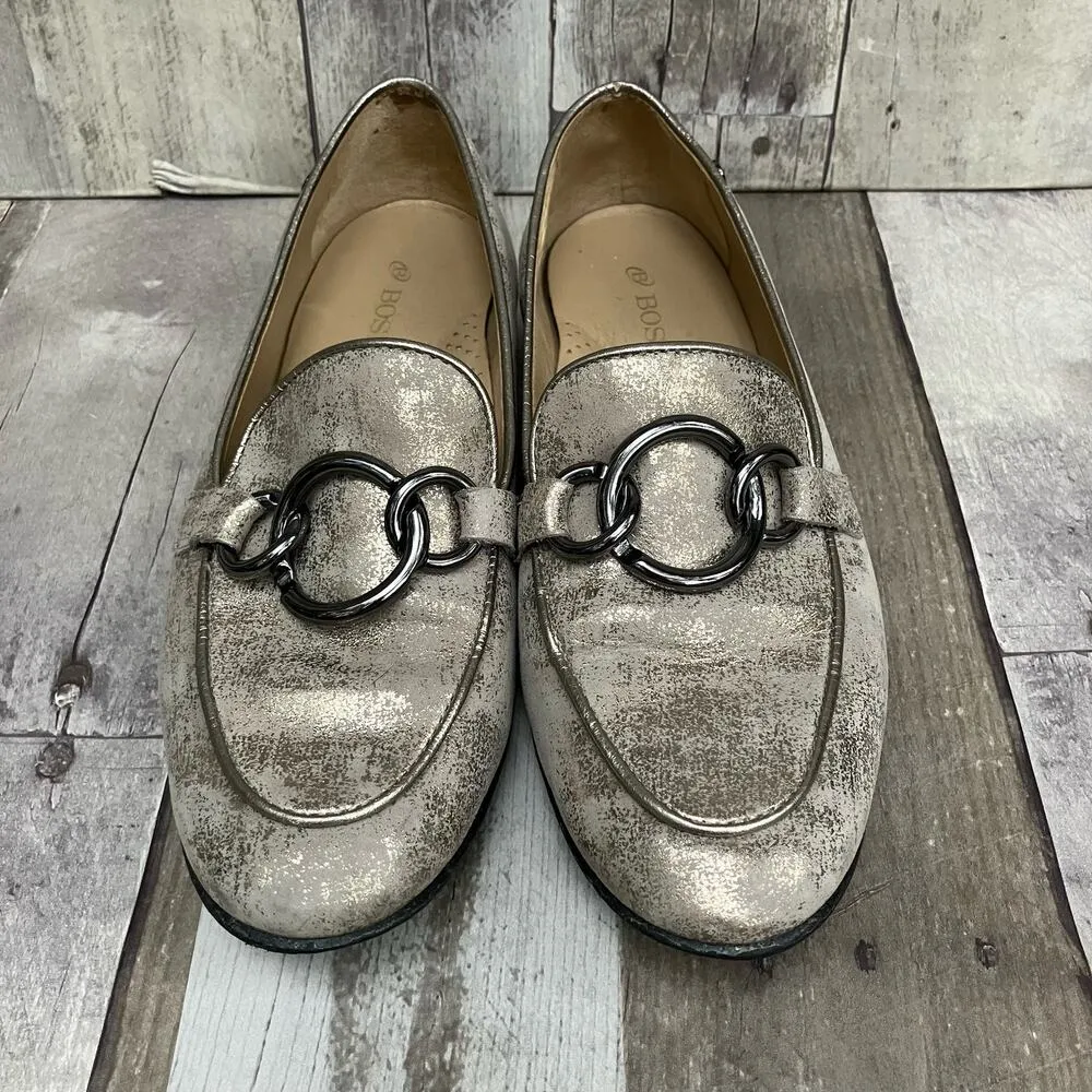 BOSI Shoes EU 38 US 7.5 Metallic Silver Leather Loafers Chain Round Toe Glam Y2k - Image 2