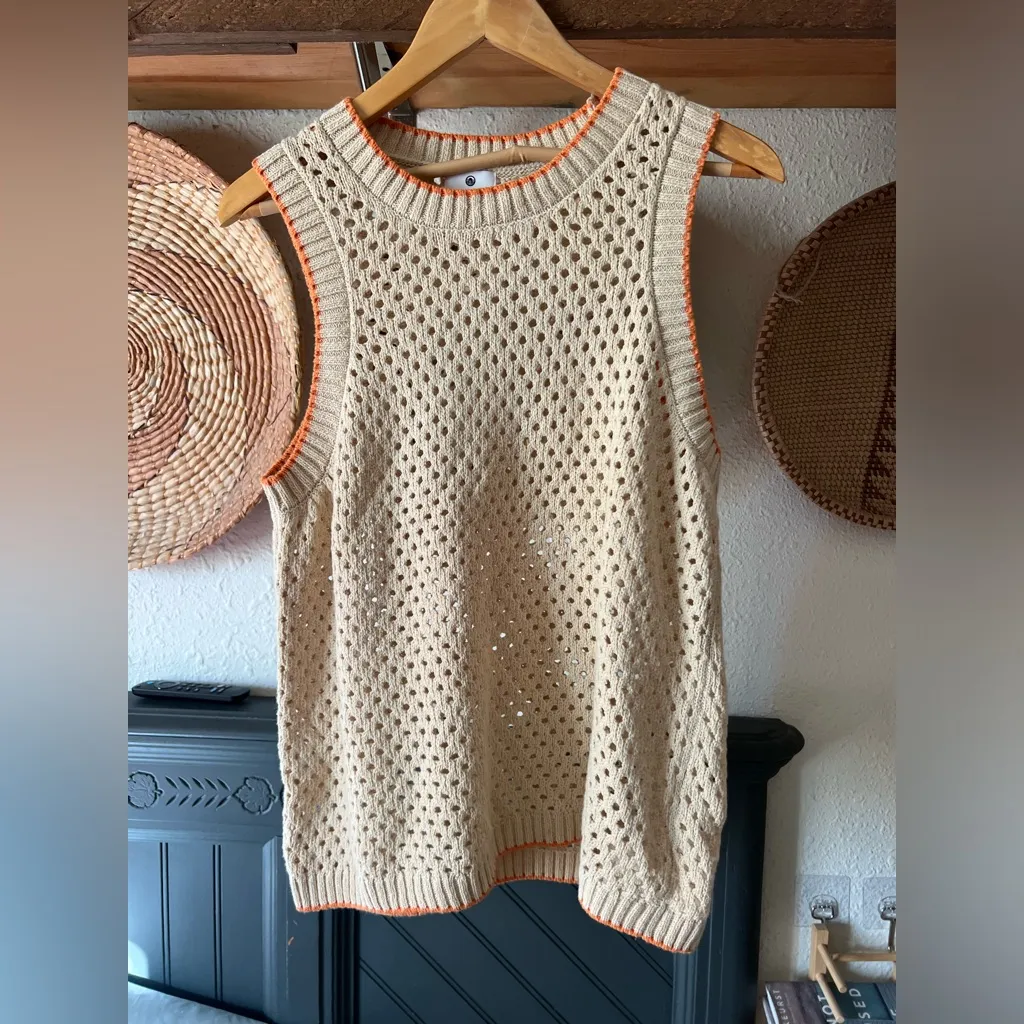 SUNDRY cream crochet orange trim tank heart on back large - Image 2
