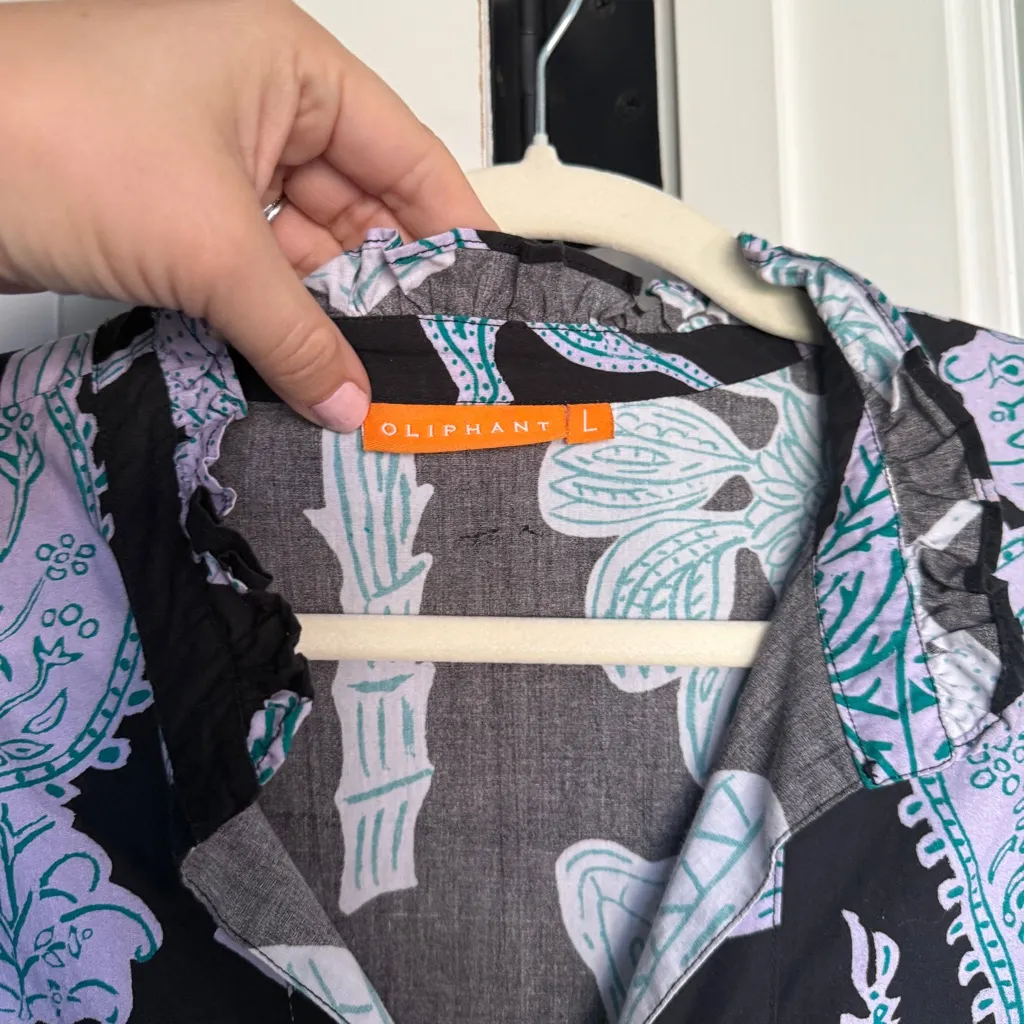 Oliphant Black Purple Floral Dress Long Sleeve V Neck Size L - Image 2