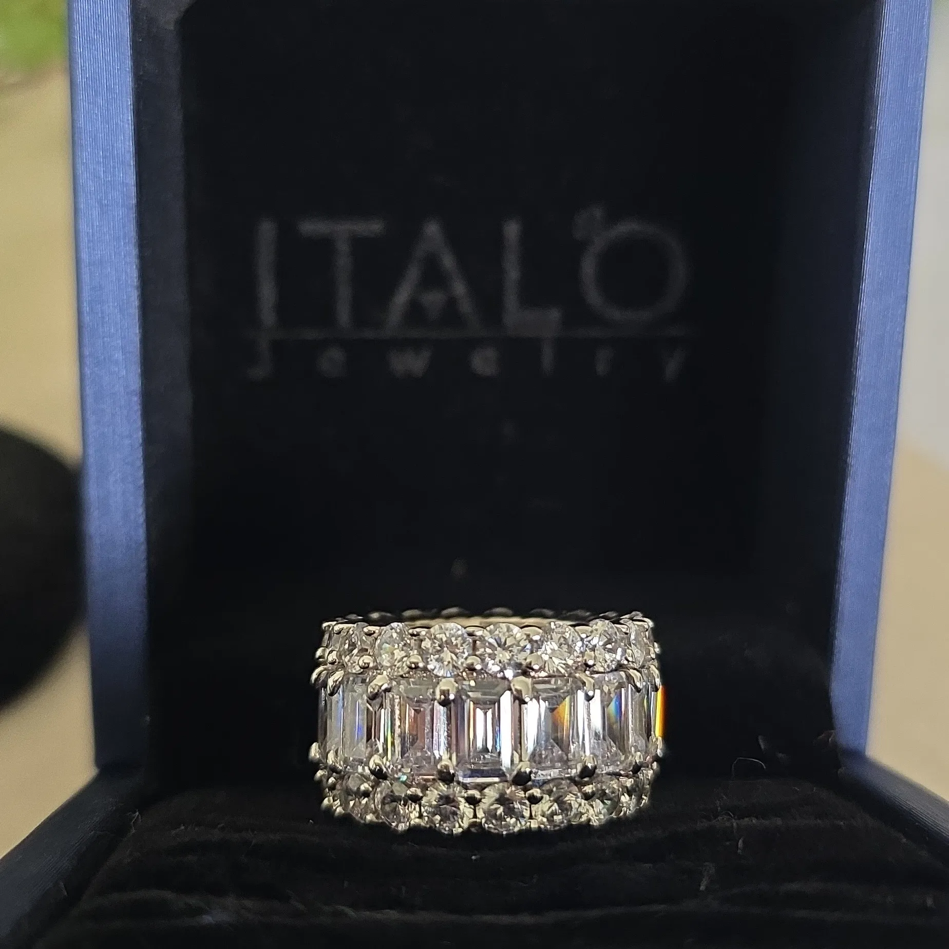Italo Sterling Silver 925 Triple Row Eternity Baguette Ring with Box Size 5.5 - Image 2