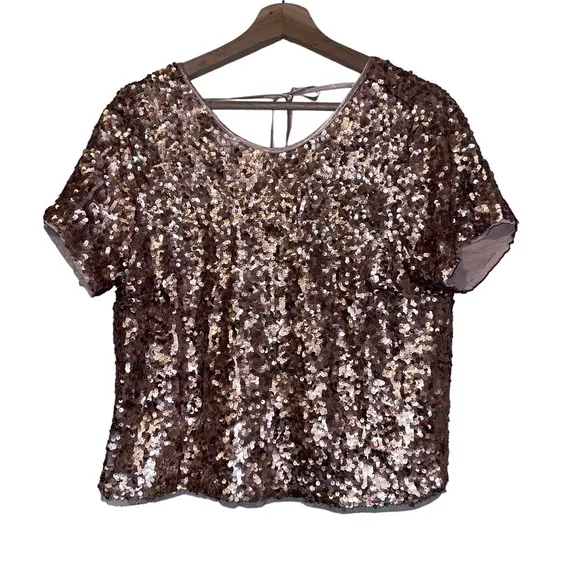 Abercrombie and Fitch Rose Gold Sequins Top Tie Open Back Boxy‎ party S - Image 3