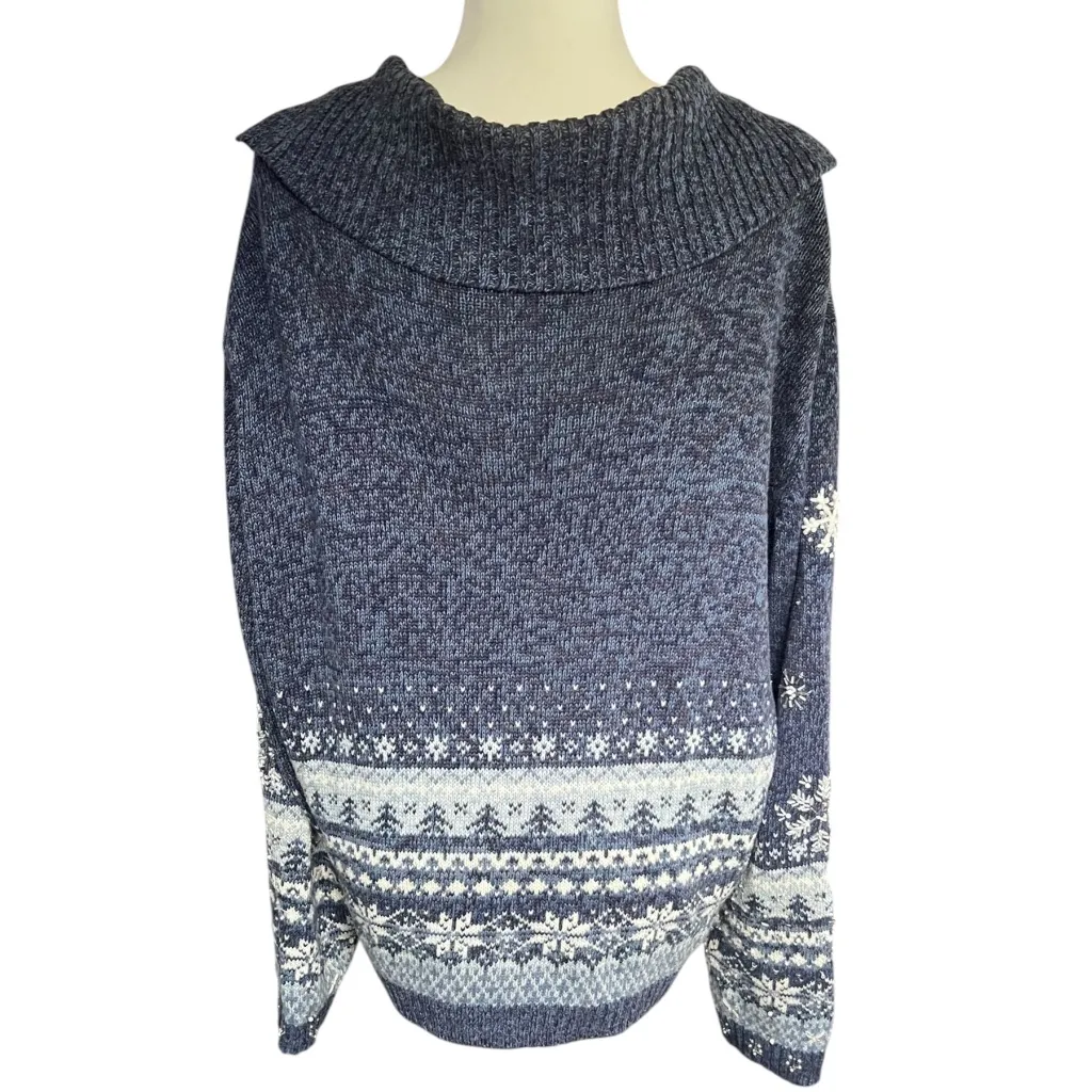 Vintage (Y2K) Lee Overside Winter Holiday Sweater XL Cotton-Blend Snowflake - Image 3