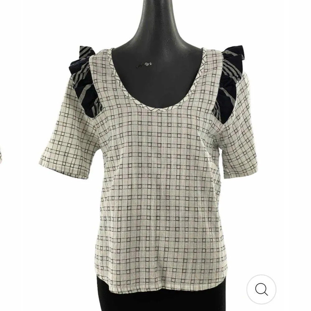 Ace & Jig Anthropologie white and black plaid blouse size small - Image 2