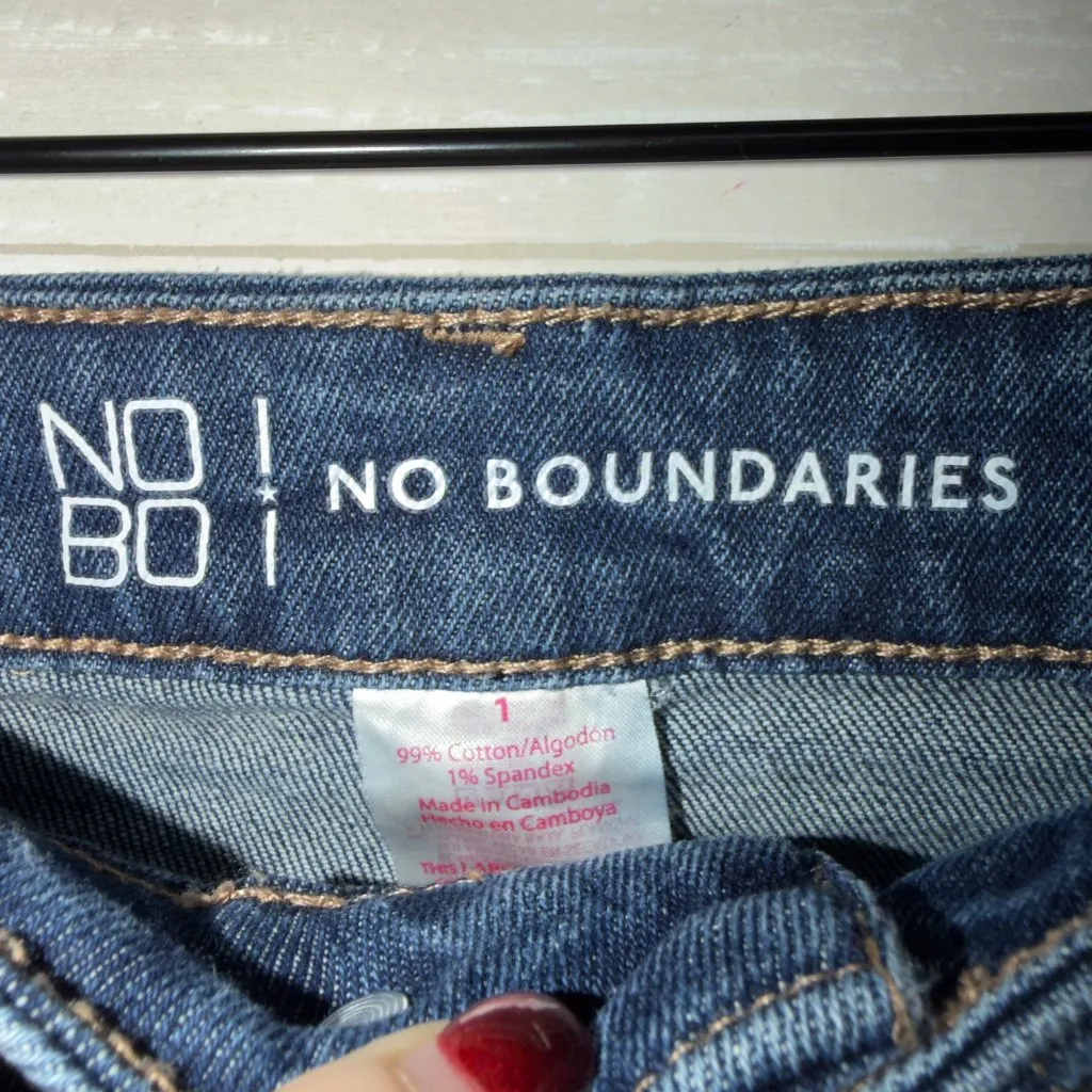 No Boundaries Distressed High Rise Denim Jean Shorts Blue Cutoff Frayed Hem - Image 4