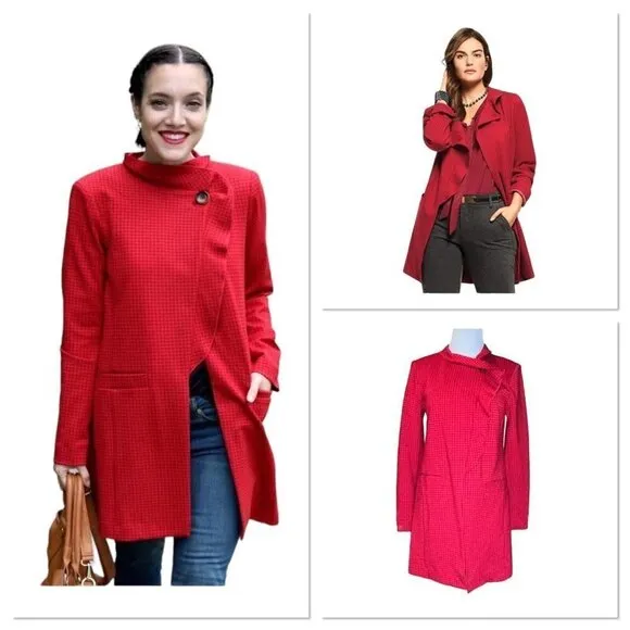 CAbi Style #3546 Red Square Celebration Jacket Women’s Small Houndstooth Ruffles - Image 2