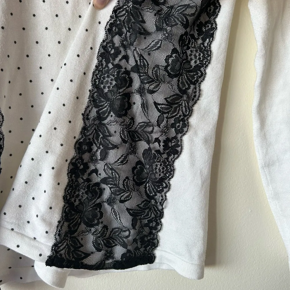 NWT The Limited Large White Polka Dot Butterfly Lace Contrast Trim Sweater Top - Image 4