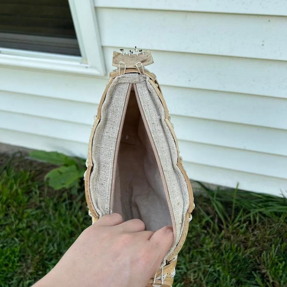 Vintage purse made from carved bamboo‎ Tan - Image 8