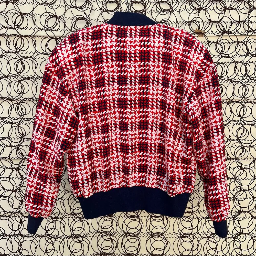 Andrea Gayle Red White Printed Plaid Zip Up Windbreaker Jacket Size 10 Size L - Image 5