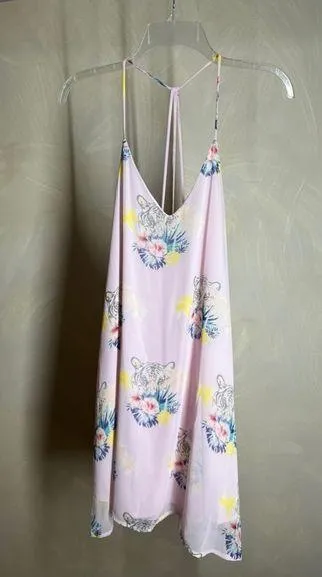 Peach Love California Blush Floral Tiger Dress/ Spaghetti Strap/SZ: Small/flowy - Image 1