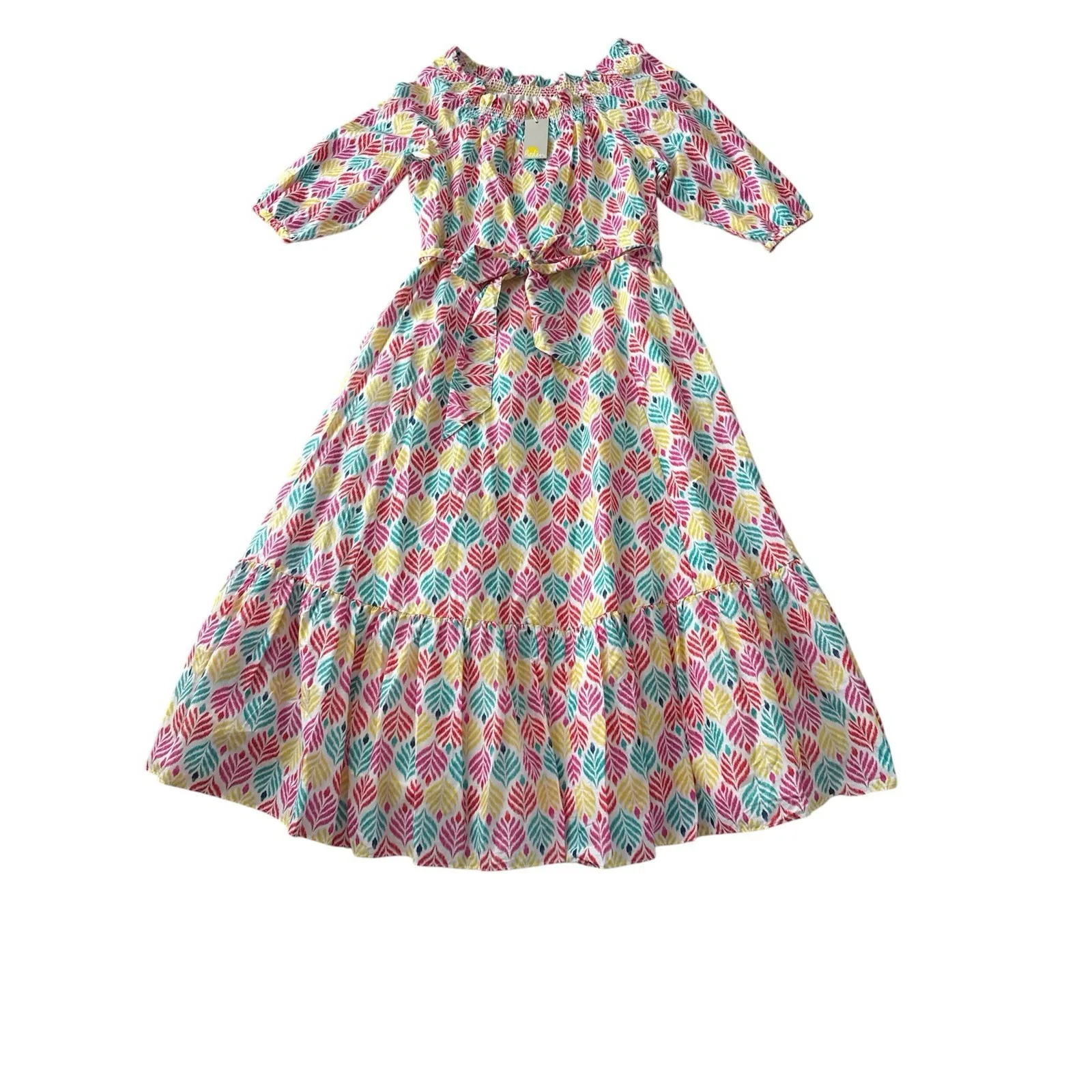 NWT Boden Rosalind Tiered Midi Dress Womens 12 US Off Shoulder Multicolor Print White - Image 3