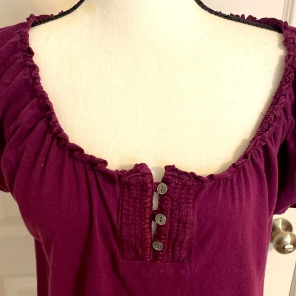 LRL|| Purple/magenta short sleeve top with gathered neckline and sleeves Size L - Image 2