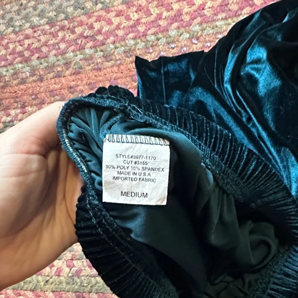 VINTAGE GREEN VELVET STRETCH PULL ON PANTS Size M - Image 2