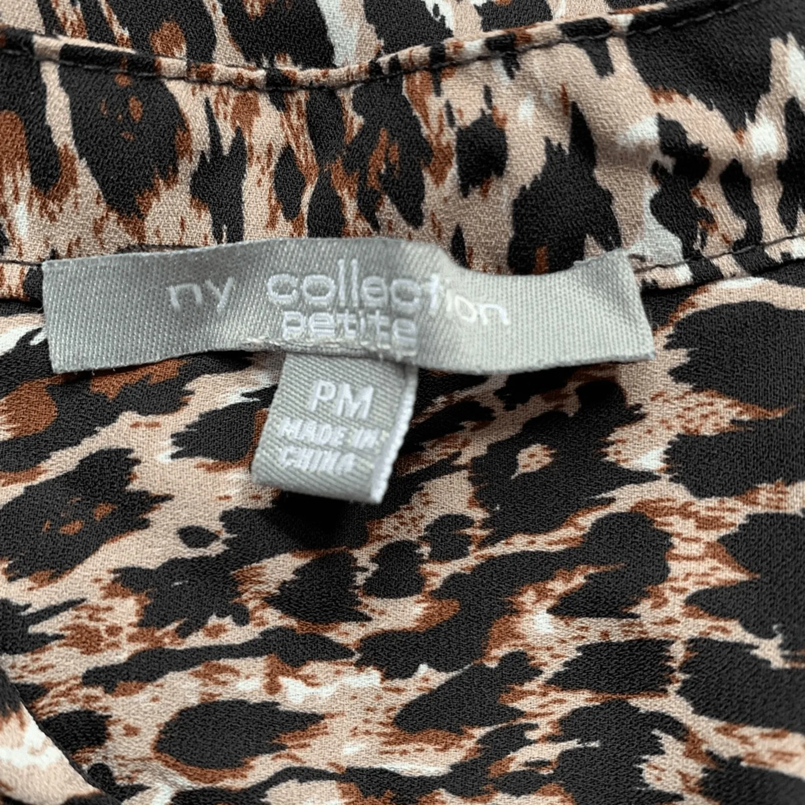 NY Collection Petite Top Tan Black Leopard Animal Print Long Sleeve Vneck - Image 6