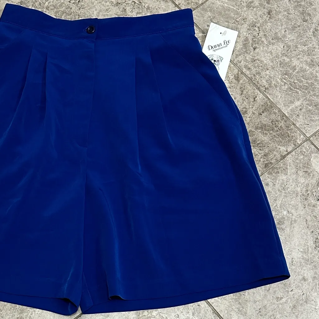 Vintage Dana Lee High Waist Pleated Shorts Size 10 Microfiber 90’s Blue USA Made - Image 5