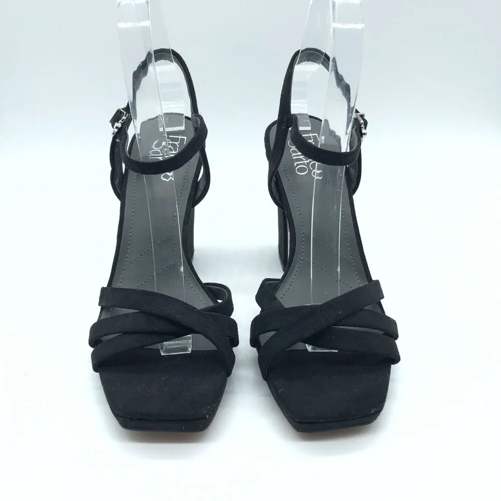 Franco Sarto Damilis Black Suede Strappy Block Heel Sandals Buckle Closure 8 - Image 2