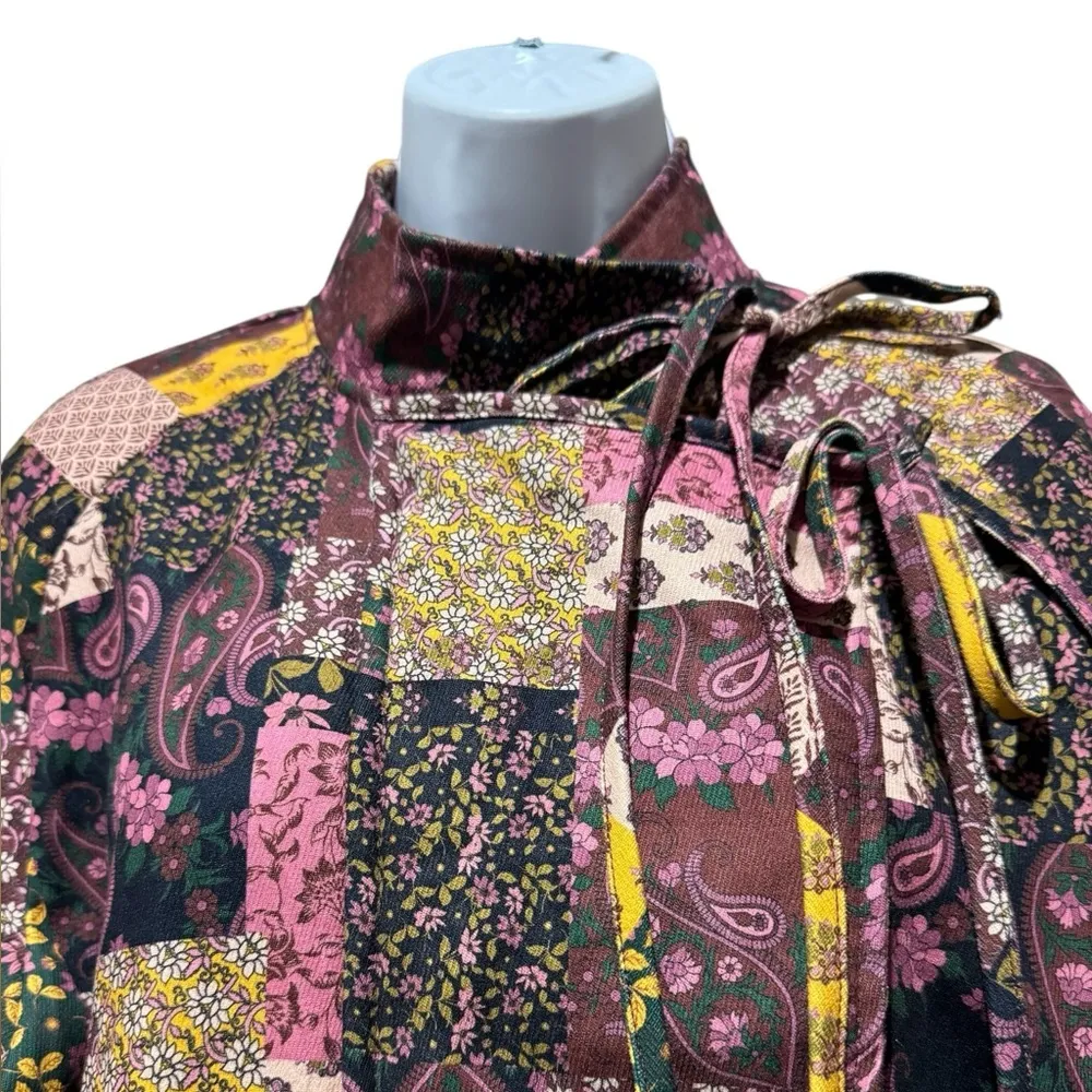 Cider  Patchwork Paisley Quilted Bomber Jacket | Size M Boho Retro Statement Coat - Image 2