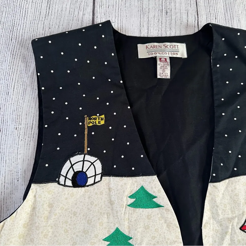 Vintage Karen Scott black white Christmas winter penguin vest size small - Image 6