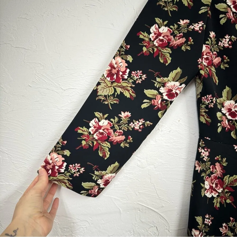 Brooks Brothers Black Red Floral Long Sleeve Dress Womens 14 Mini Fall Preppy - Image 2