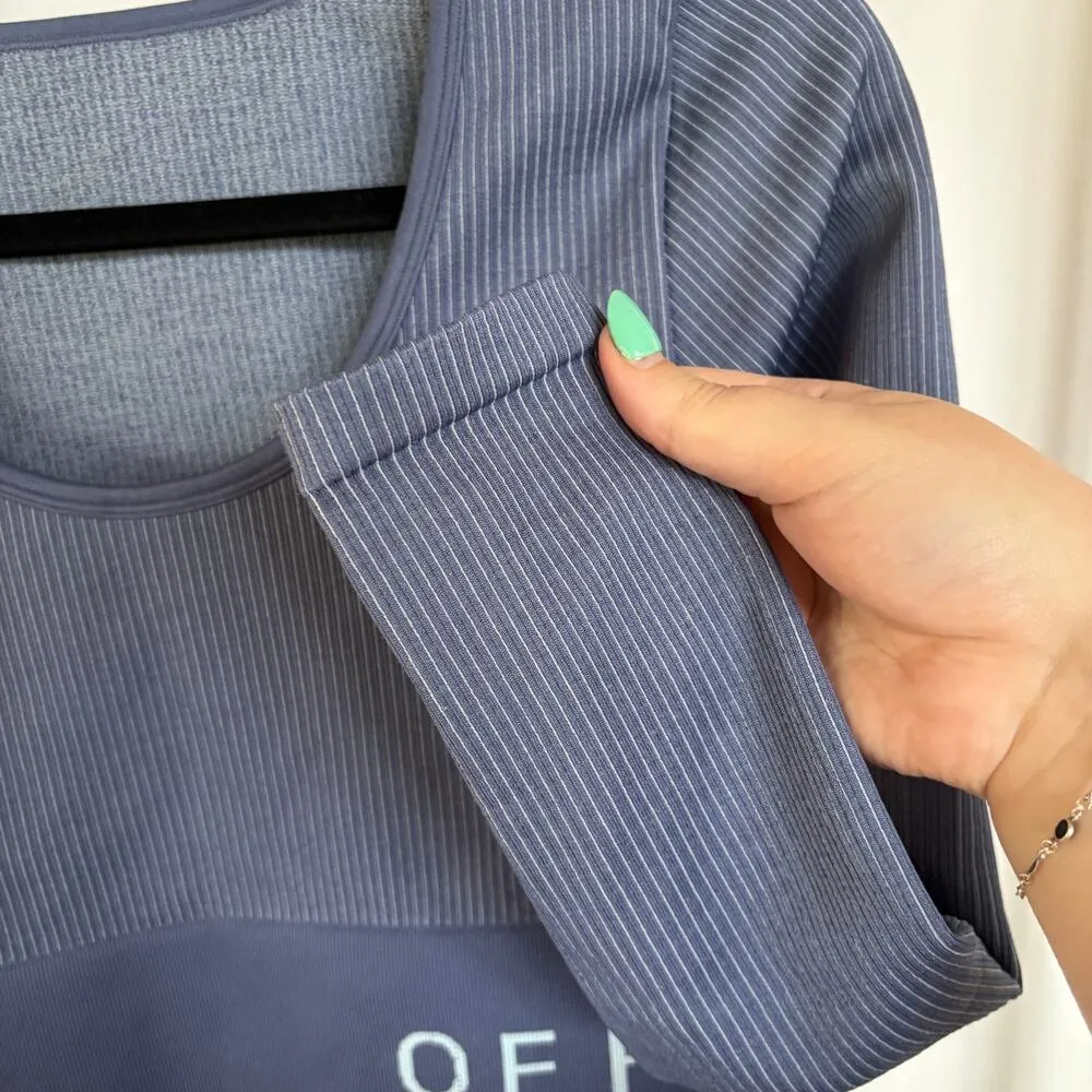 Aerie Offline Ribbed Stretch Blue Scoop Neck Long Sleeve Athleisure Workout Top - Image 5