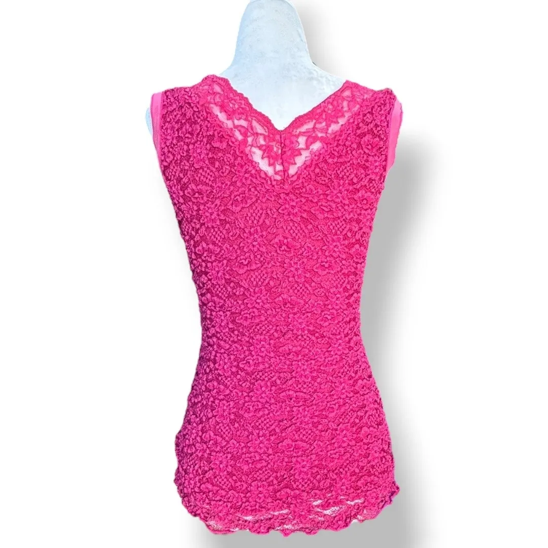 Vintage Y2K Ann Ferriday Burgundy Lace Mesh Top Small Romantic Ribbon Bow Sheer Red - Image 3