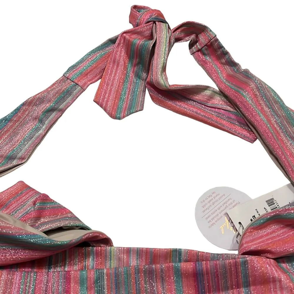 PQ Alex One Piece Swim Bathing Suit Large Metallic High Cut Bikini Plunging Neck Pink - Image 7