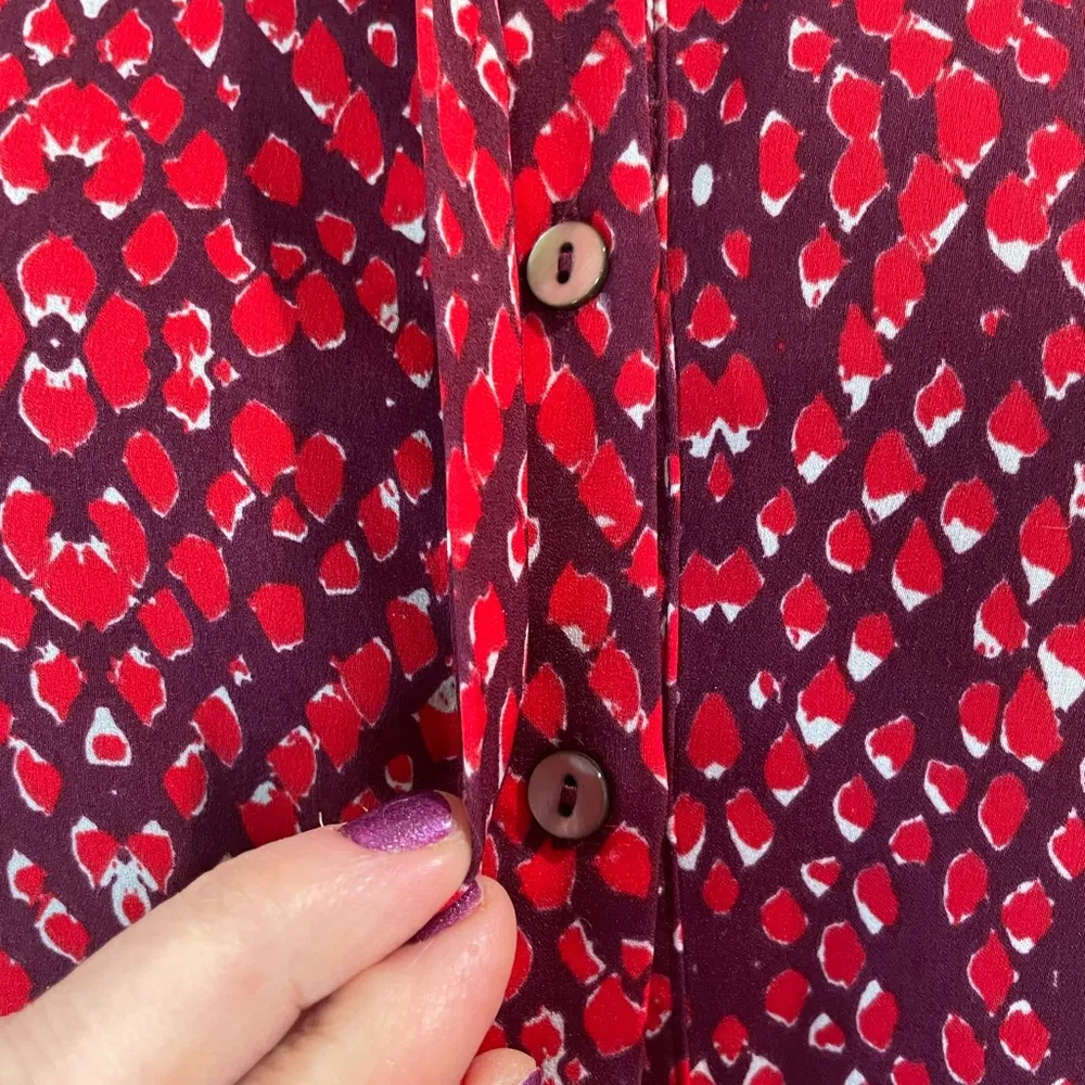 Plum Red Snakeskin Patterned Long Sleeve Lightweight Scoop Neck Button Up Blouse - Image 5