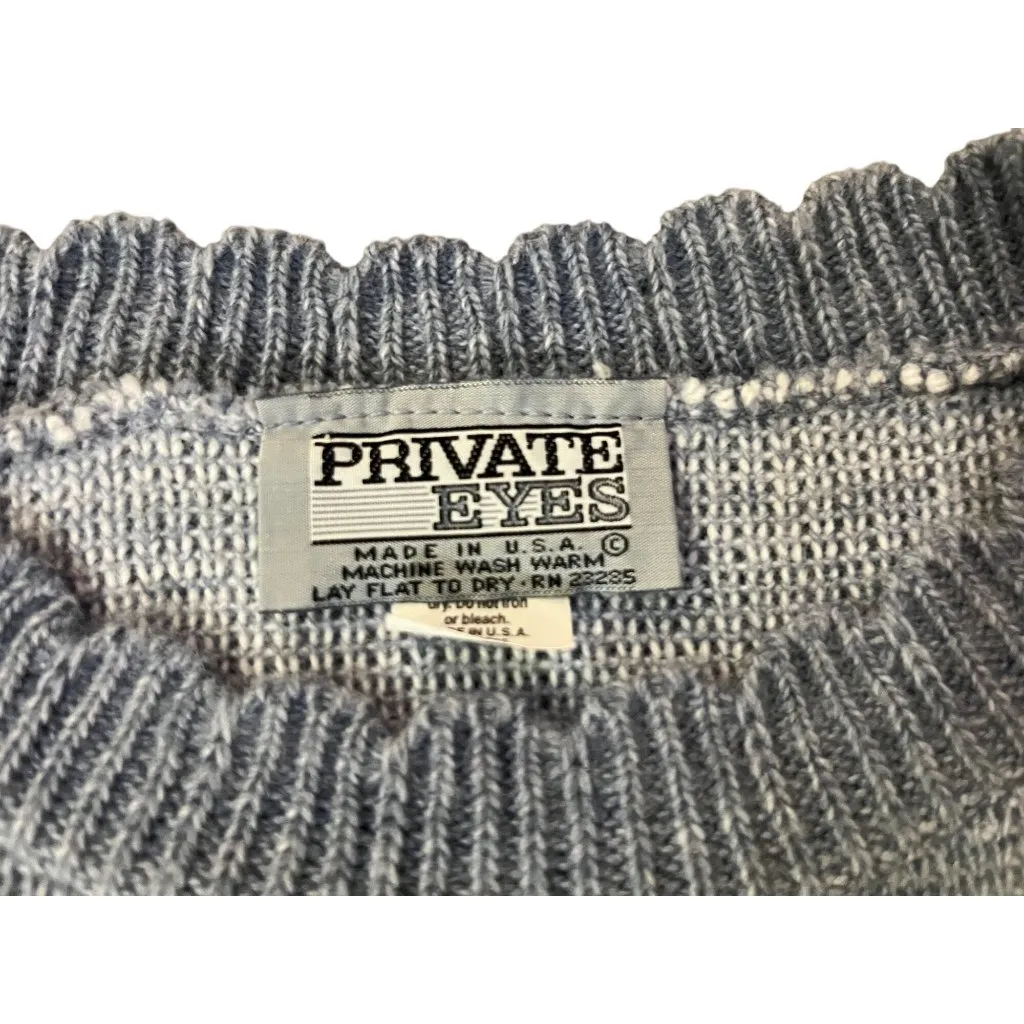 Vintage Private Eyes Sweater Womens M/L? Blue White Teddy Bears USA Made Size M - Image 7