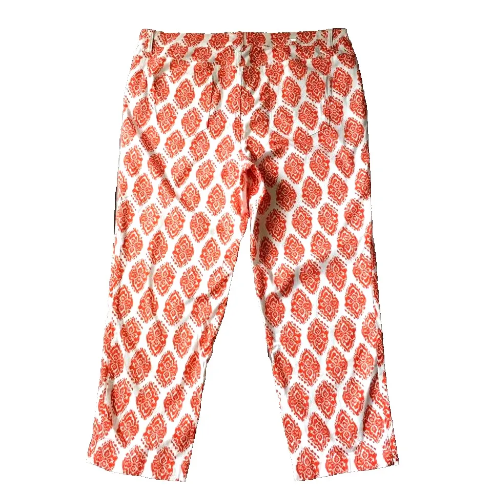 Jones New York Crop Jean Women 14 L Denim Capri Pant 25" Orange White Boho Print - Image 6