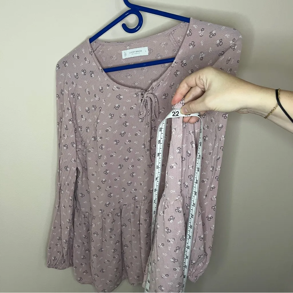 Lucky Brand Womens Pink Long Sleeve Lace Up Neck Peplum Peasant Top Size Large - Image 3