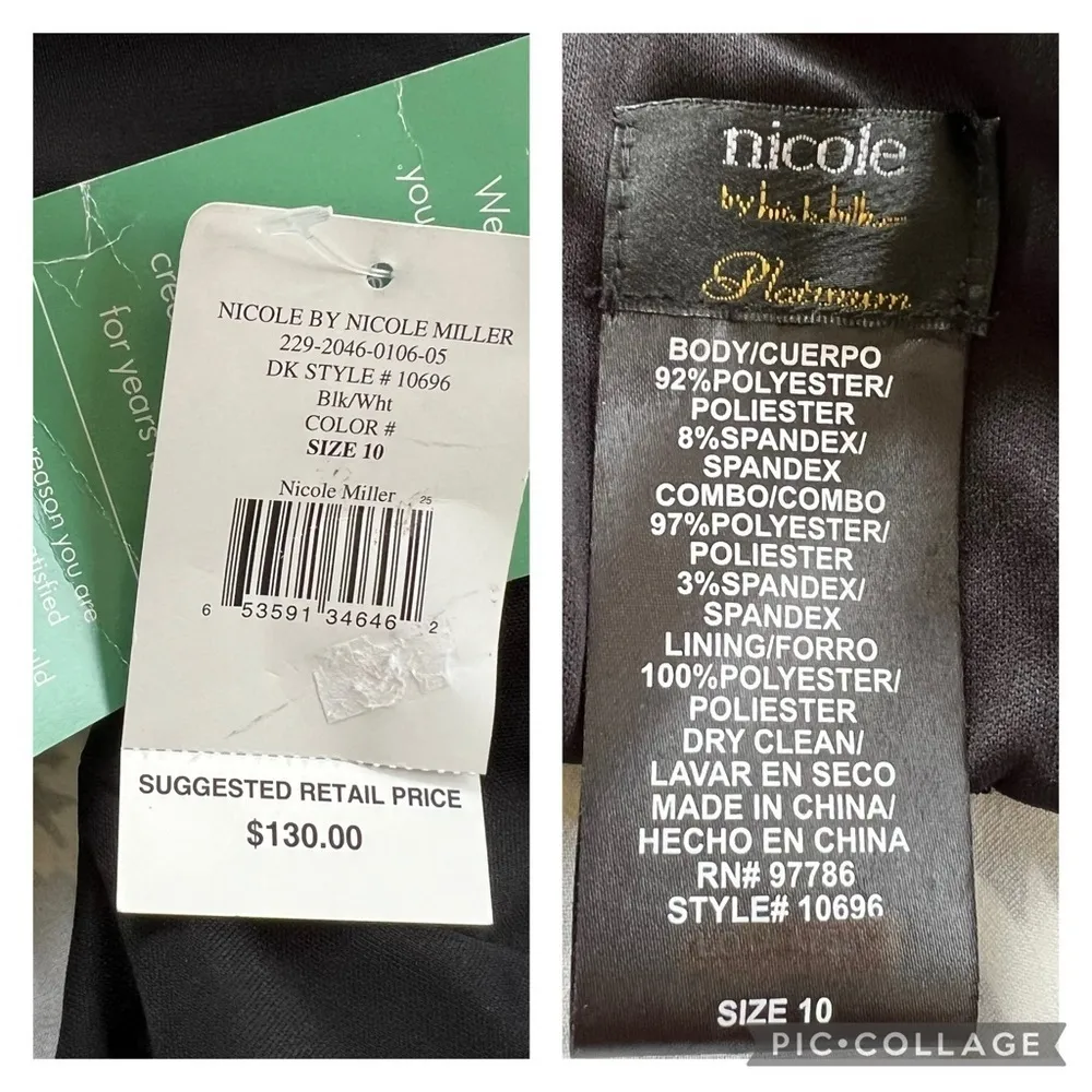 NWT Nicole by Nicole Miller Dress Ruched Halter Satin Black White 10 Cocktail - Image 15