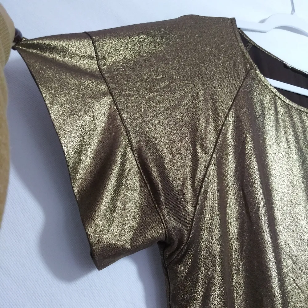 Ellison Gold Bronze Metallic Stretch Short Sleeve Top Size M - Image 5