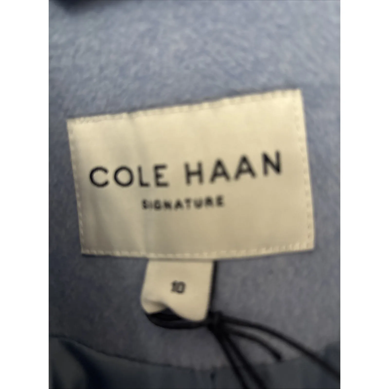 $460 Cole Haan Sz 10 Slick Premium Wool Blend Belted Wrap Trench Coat Ice Blue - Image 4