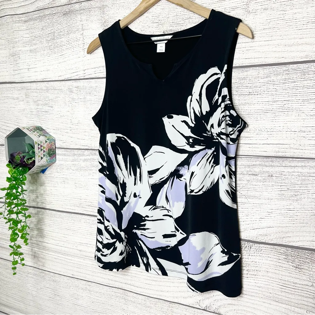 Christopher & Banks Black & White Floral Sleeveless Blouse Top Petite Medium - Image 2