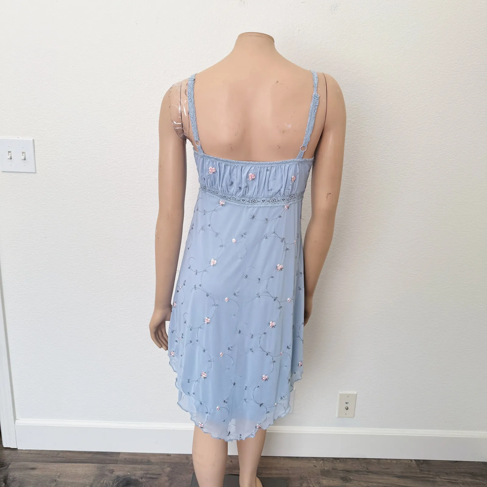 [Urban Outfitters] Blue Floral Embroidered 90s Babydoll Mini Dress Size Large L - Image 3