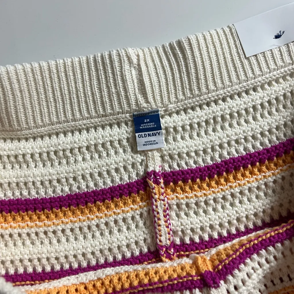 NWT Old Navy Crochet Swim Cover Up Shorts, Striped, Size 2X - Image 4