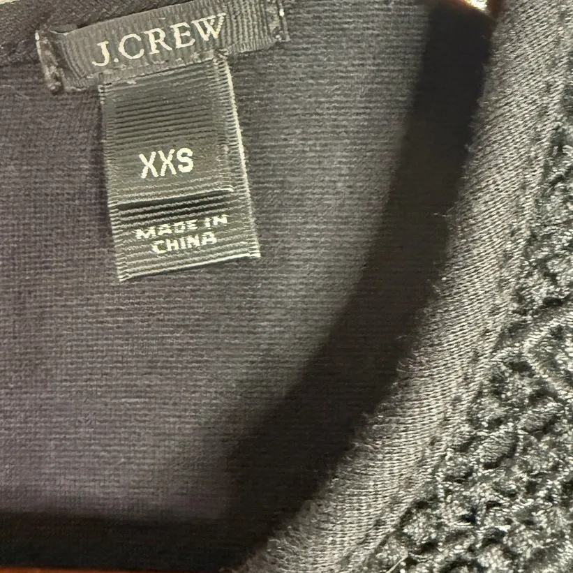 J. Crew Floral Lace Detail Peplum Sleeveless Blouse Stretch Back ZipUp XXS Black - Image 8