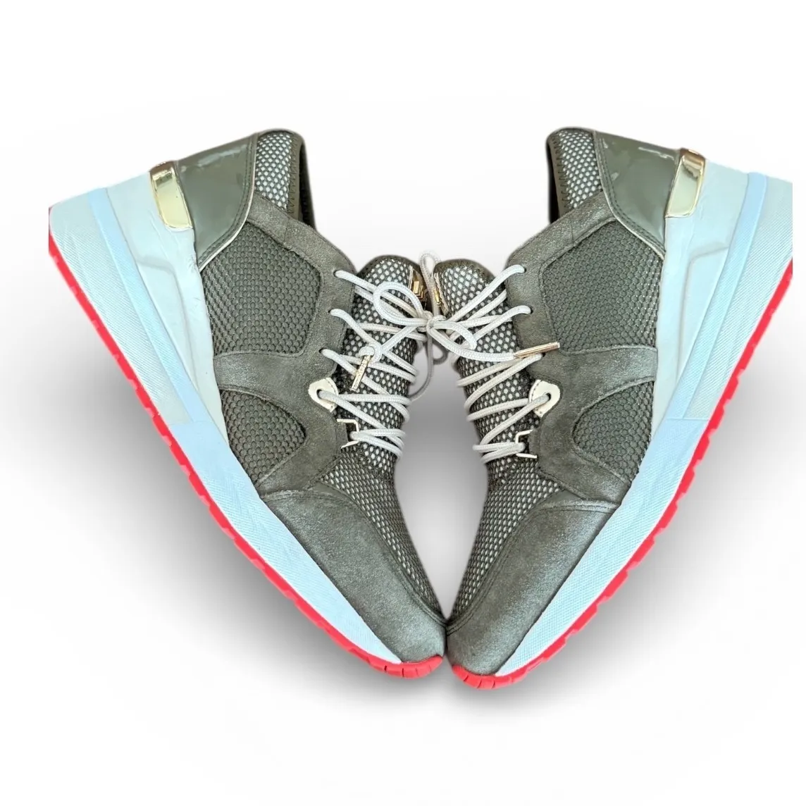 MICHAEL KORS Women Olive Green Gold Mesh Suede Wedge Sneakers Size 9M - Image 4