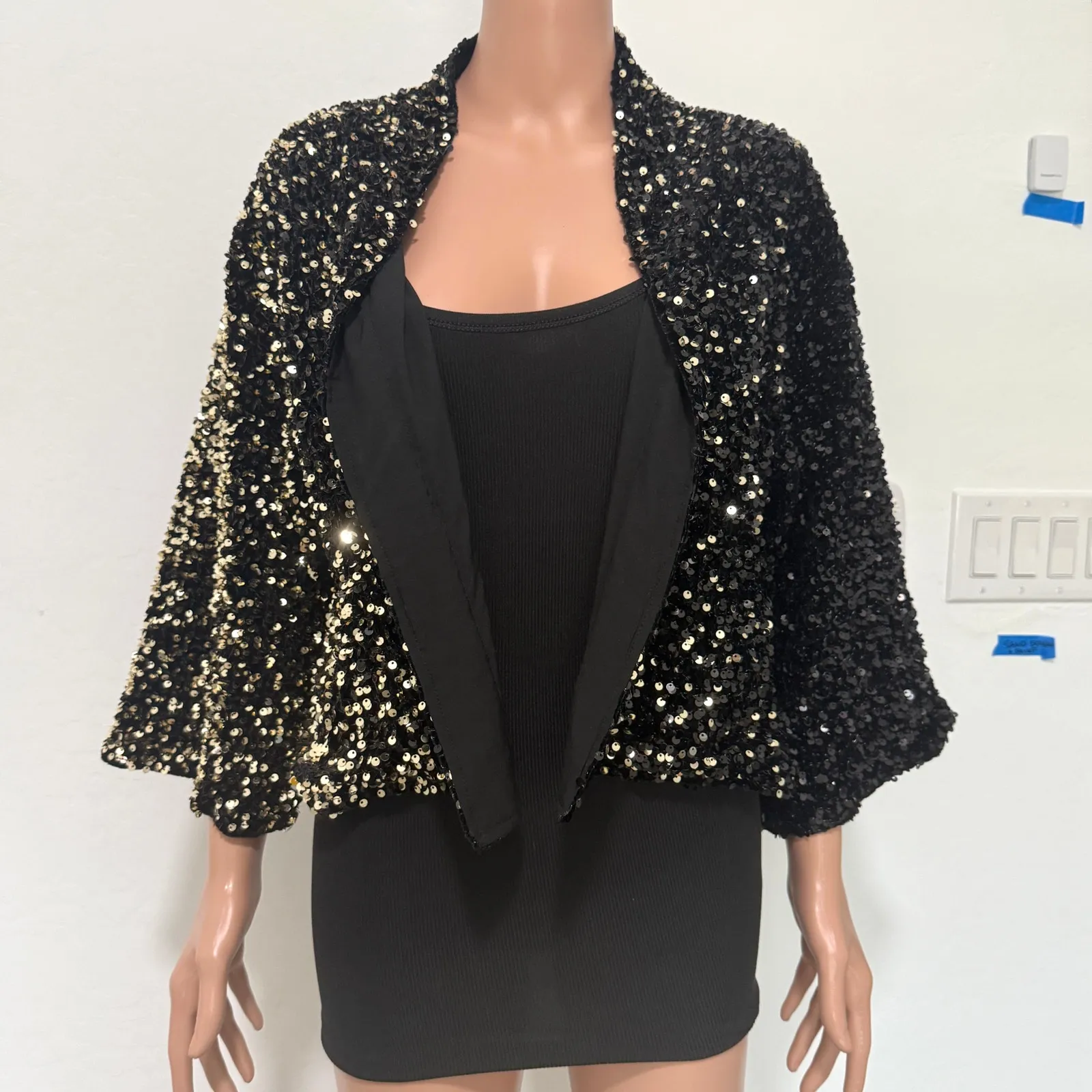 Anna & Ava gold sequin one size ombre open front 3/4 sleeve jacket C 2922 - Image 10