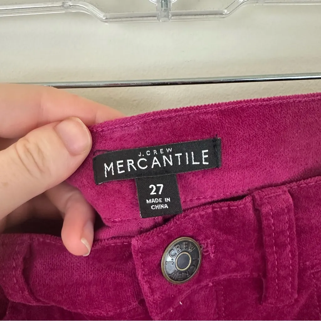 J. Crew Mercantile Magenta Pink Velvet Slim Leg Pants Size 27 - Image 4