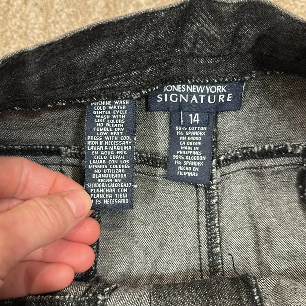 Jones New York Dark Grey Jean Denim Skirt Four Pocket Stretch Zip Women Size 14 - Image 6