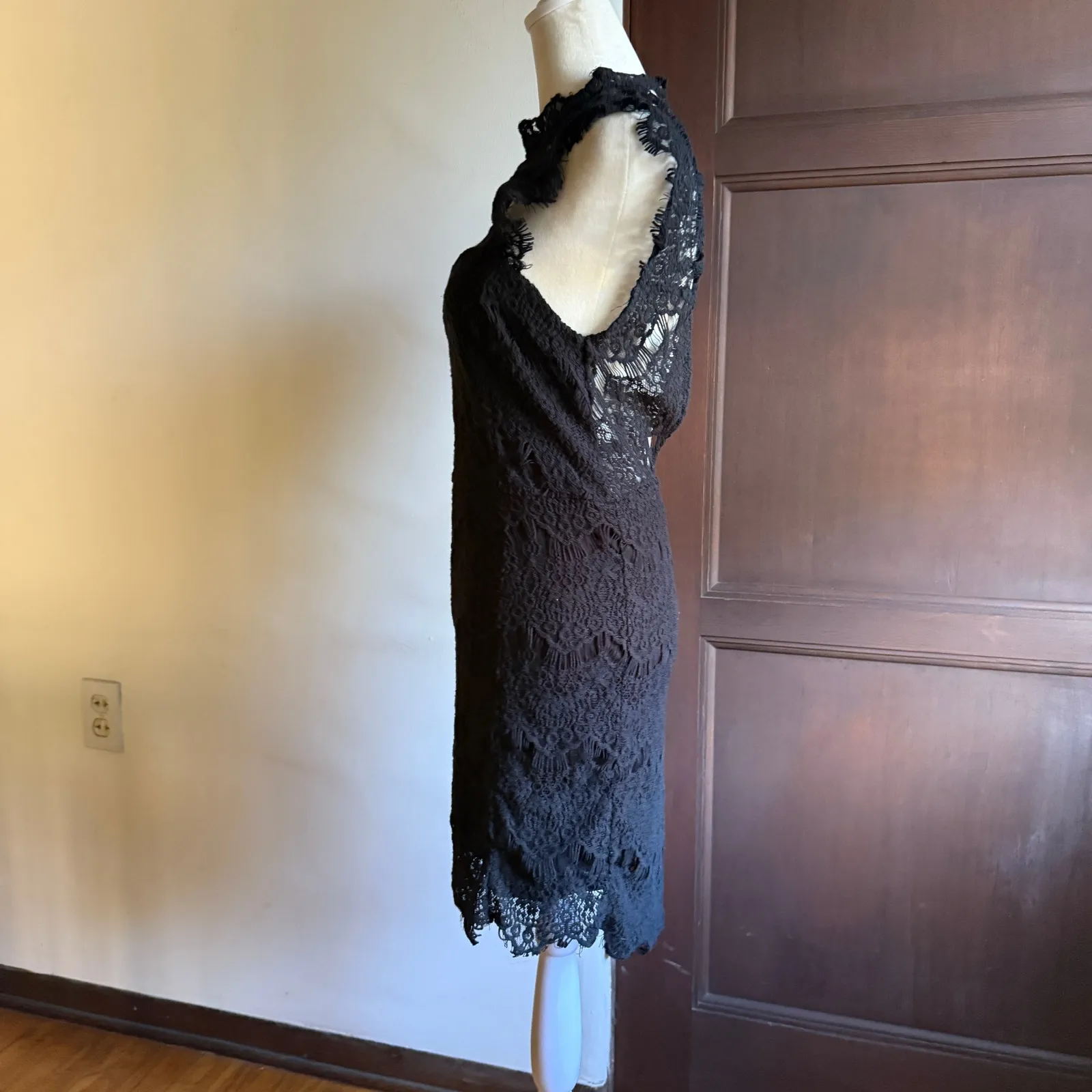 FREE PEOPLE Intimately Daydream Black Lace High Neck Open Back Mini Dress Small - Image 4