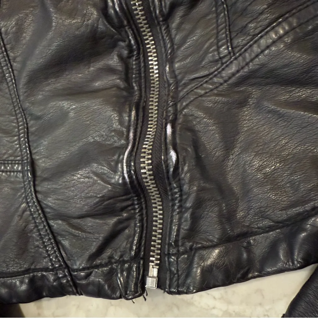 Free People Vegan Leather Hooded Asymmetrical Moto Jacket Women’s 0 Black Biker - Image 5