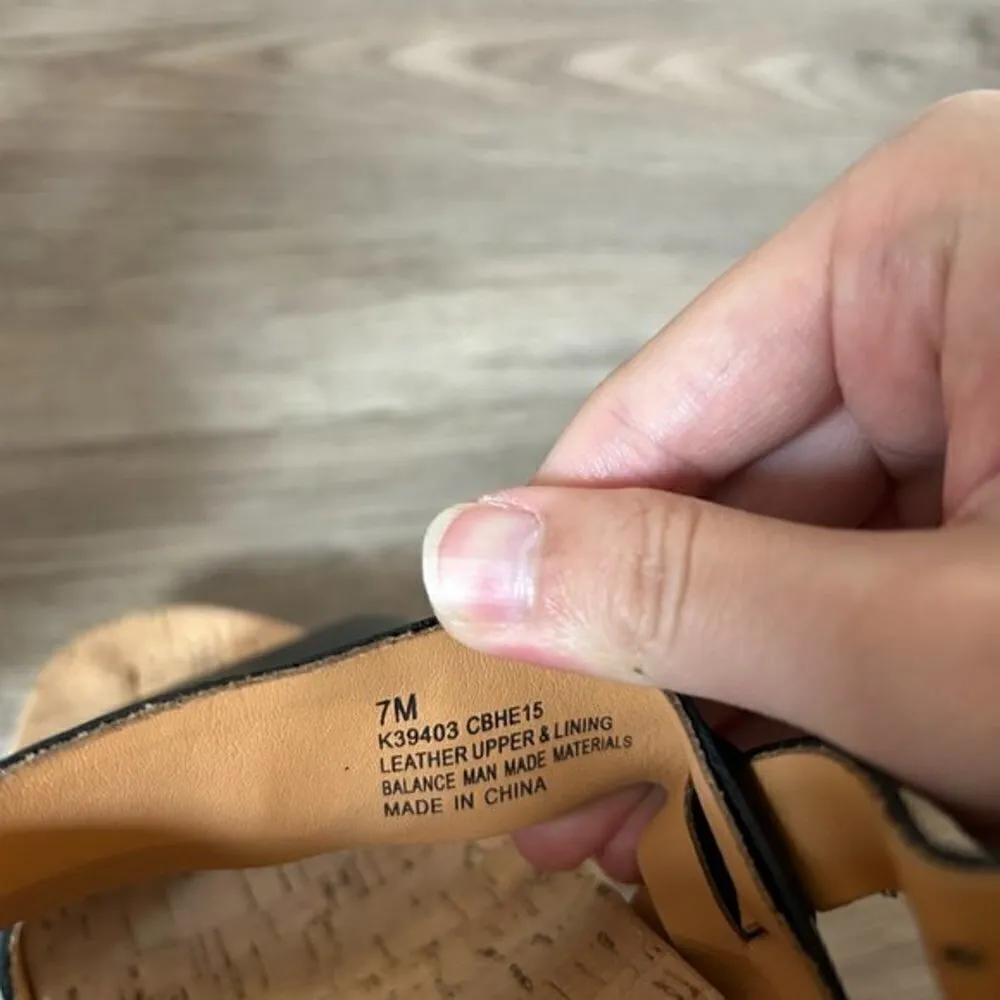 Korkease Black Leather Strap Cork Wedge Platform Sandals Size 7 - Image 8