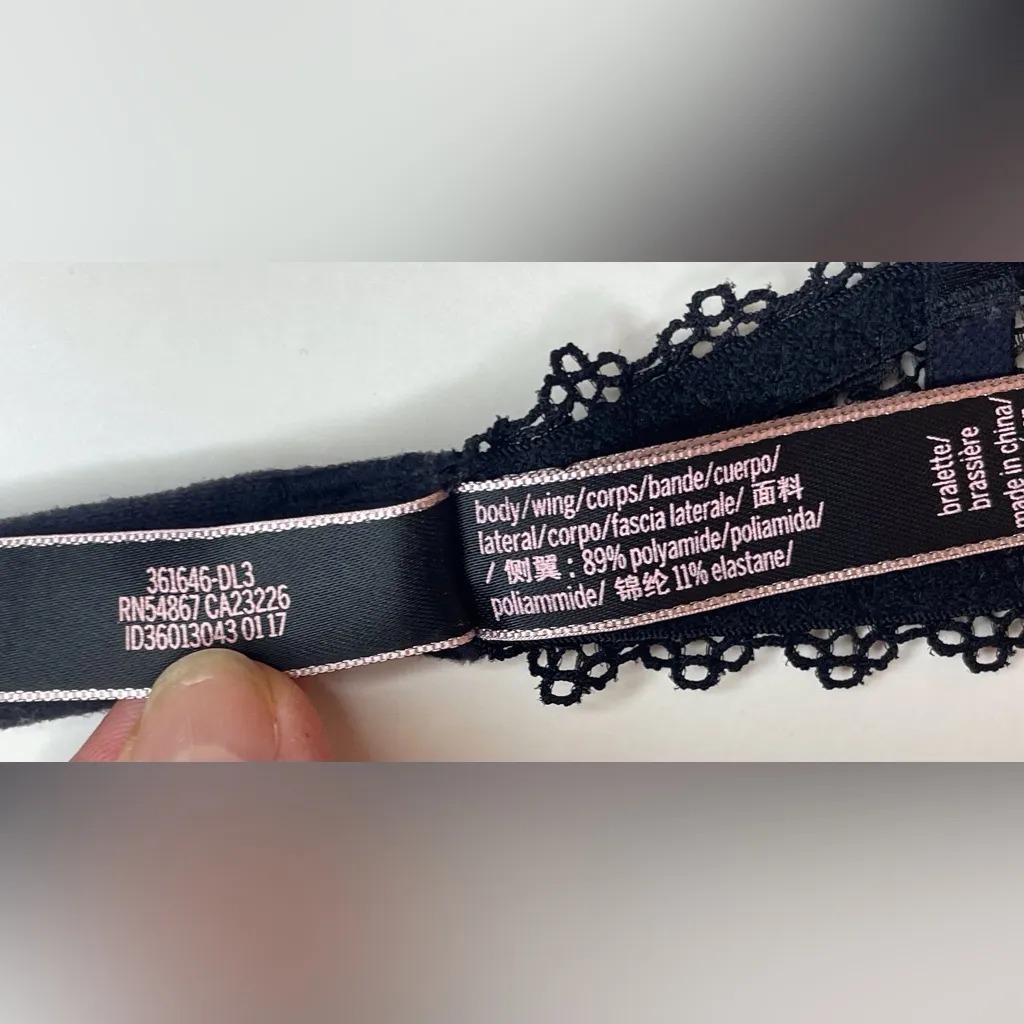 Victoria's Secret Black‎ Lace Underwire Bra Size M - Image 7