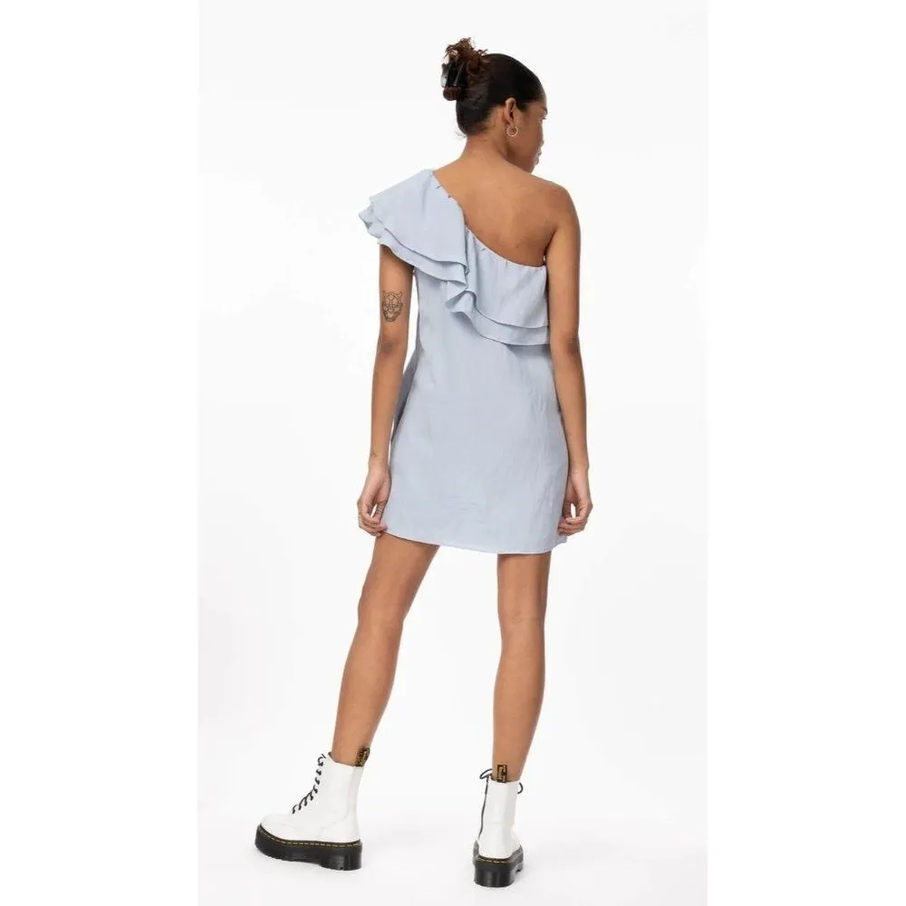 Cotton Candy LA Milano Chambray Single One Shoulder Ruffle Mini Dress CD-7894 - Image 3