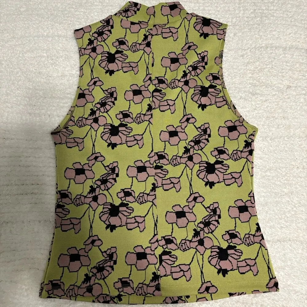 Zara Floral Jacquard Tank Top Pink Green Floral Small - Image 2