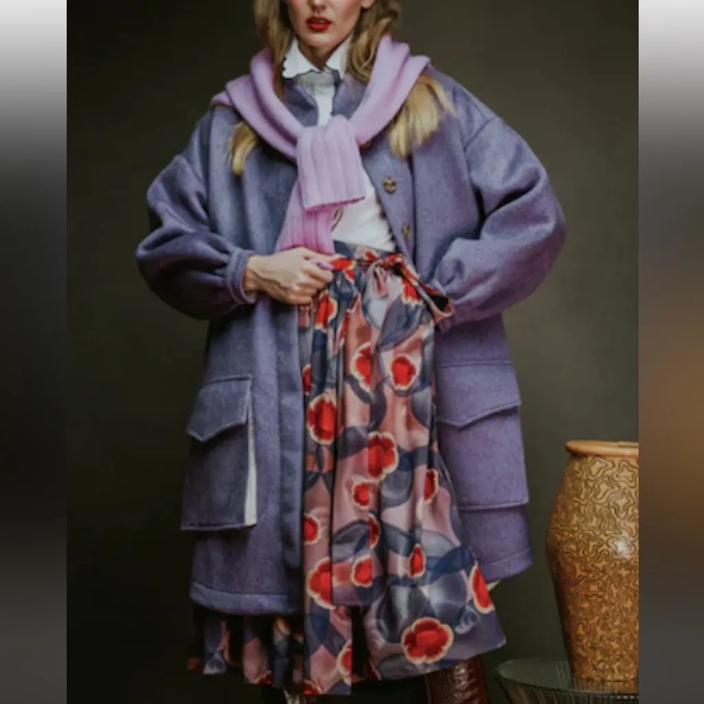 Love Binetti Floral Maxi Wrap Dress Lavender With Red Floral Print Size Medium Purple - Image 2