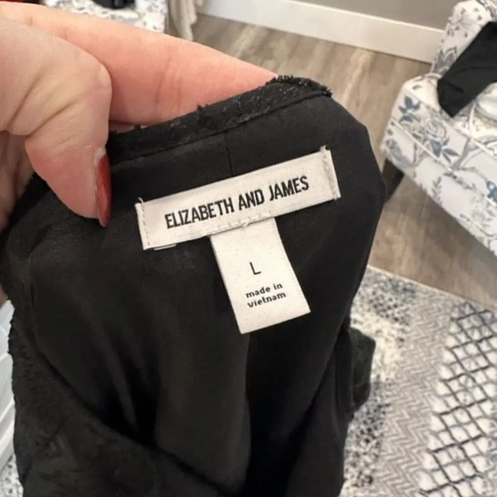 Elizabeth and James‎ Smock Sleeve Tie Waist Dress Black Large Semi-Sheer Floral - Image 3